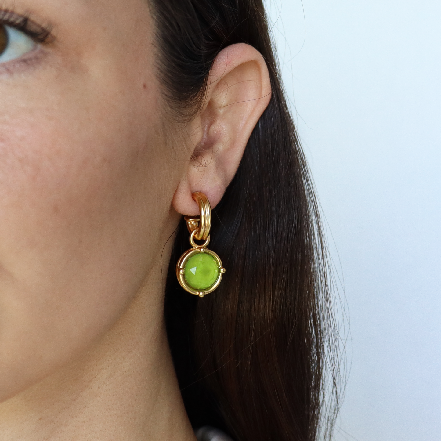 
                  
                    Double-Rim Gem Charm Hoop Earrings - 24K Gold Plated: Emerald Green
                  
                