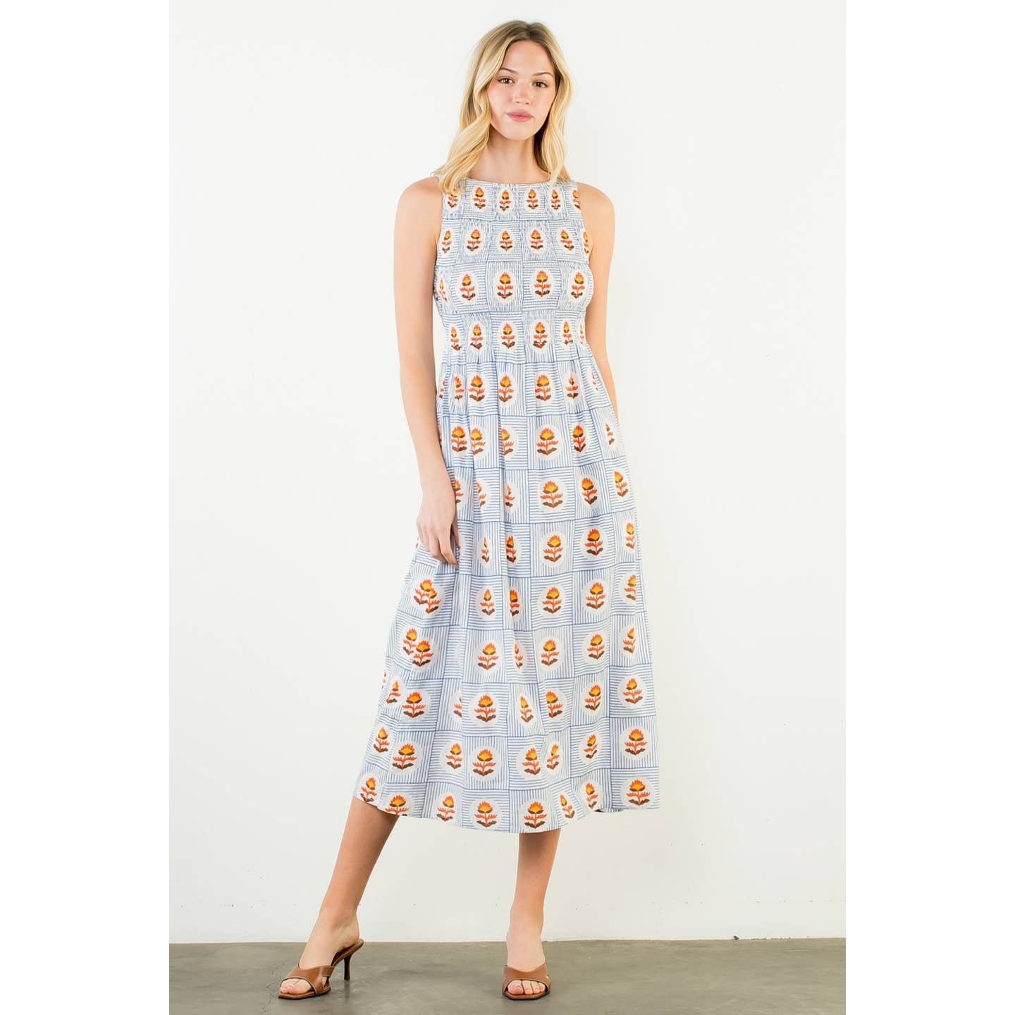 
                  
                    THML | Sleeveless Smocked Midi Dress | Blue
                  
                