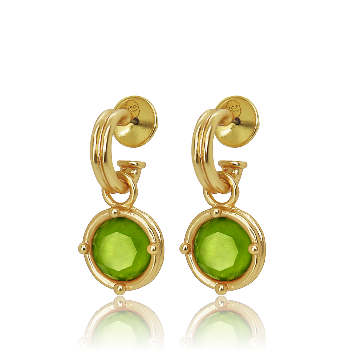 
                  
                    Double-Rim Gem Charm Hoop Earrings - 24K Gold Plated: Soft Denim Blue
                  
                