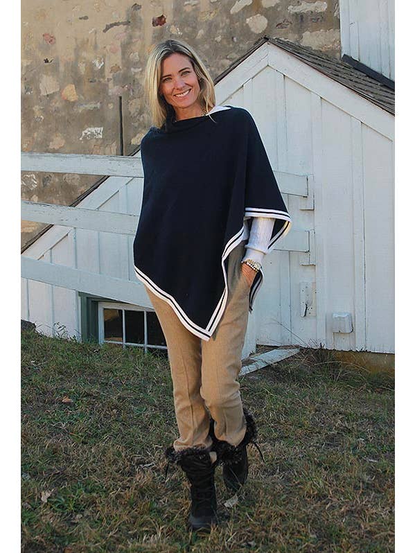 Islefield | Cashmere Poncho | Navy/Ivory
