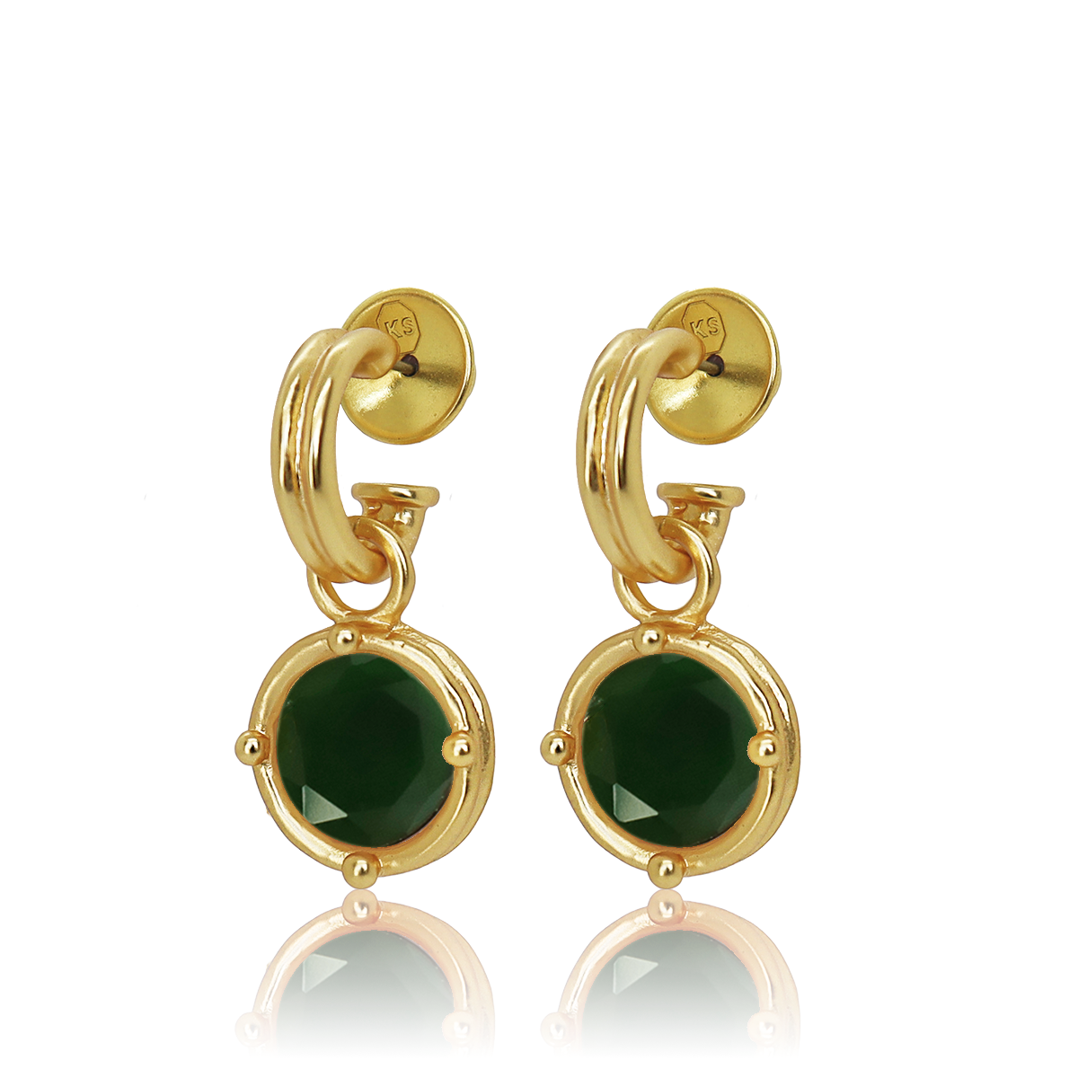 
                  
                    Double-Rim Gem Charm Hoop Earrings - 24K Gold Plated: Emerald Green
                  
                