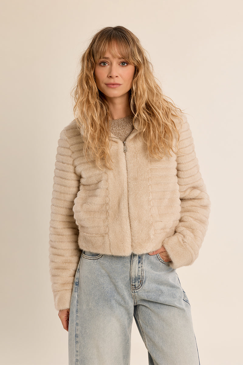 
                  
                    Molly Bracken | Faux Fur Zip Jacket | Off White
                  
                