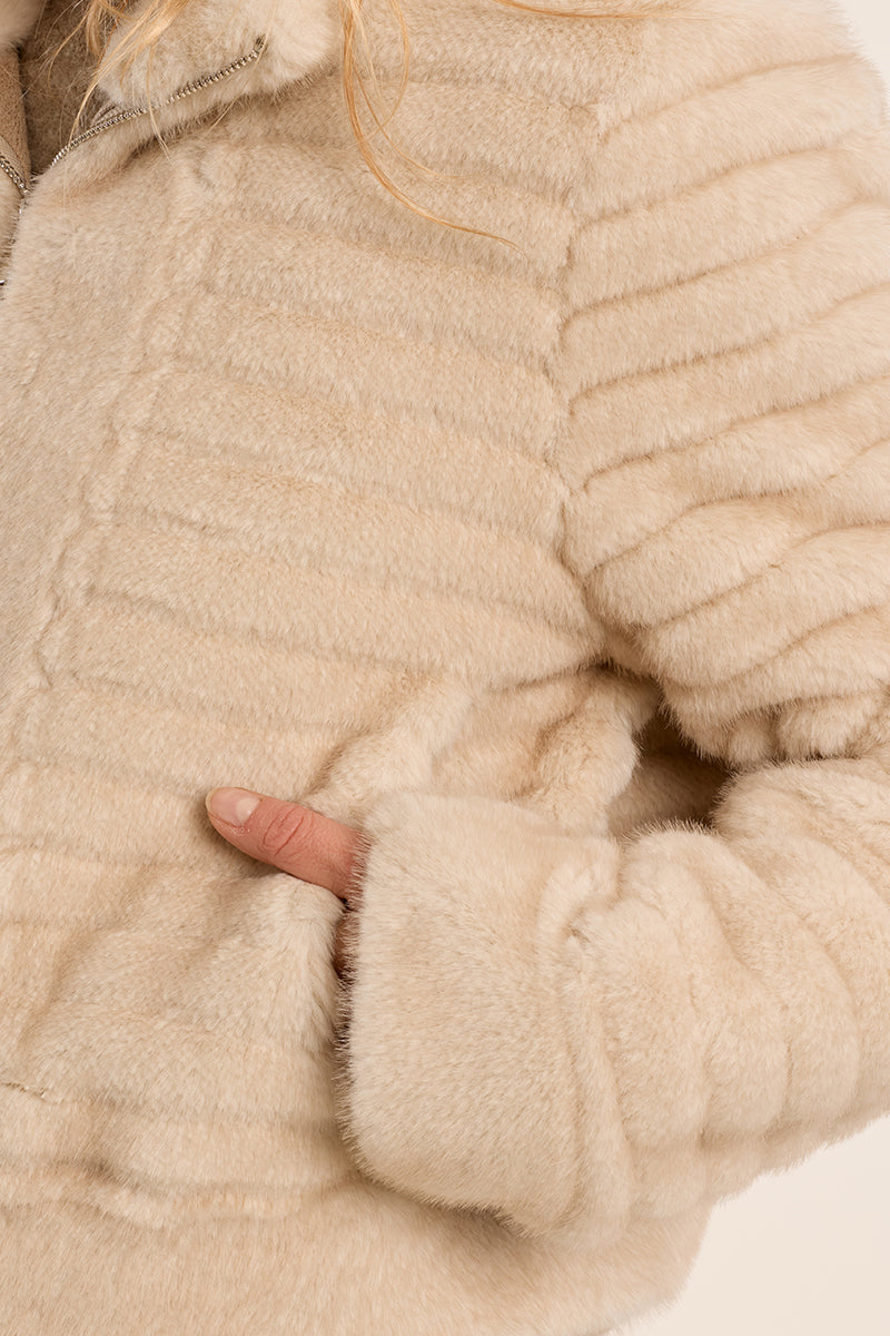 
                  
                    Molly Bracken | Faux Fur Zip Jacket | Off White
                  
                