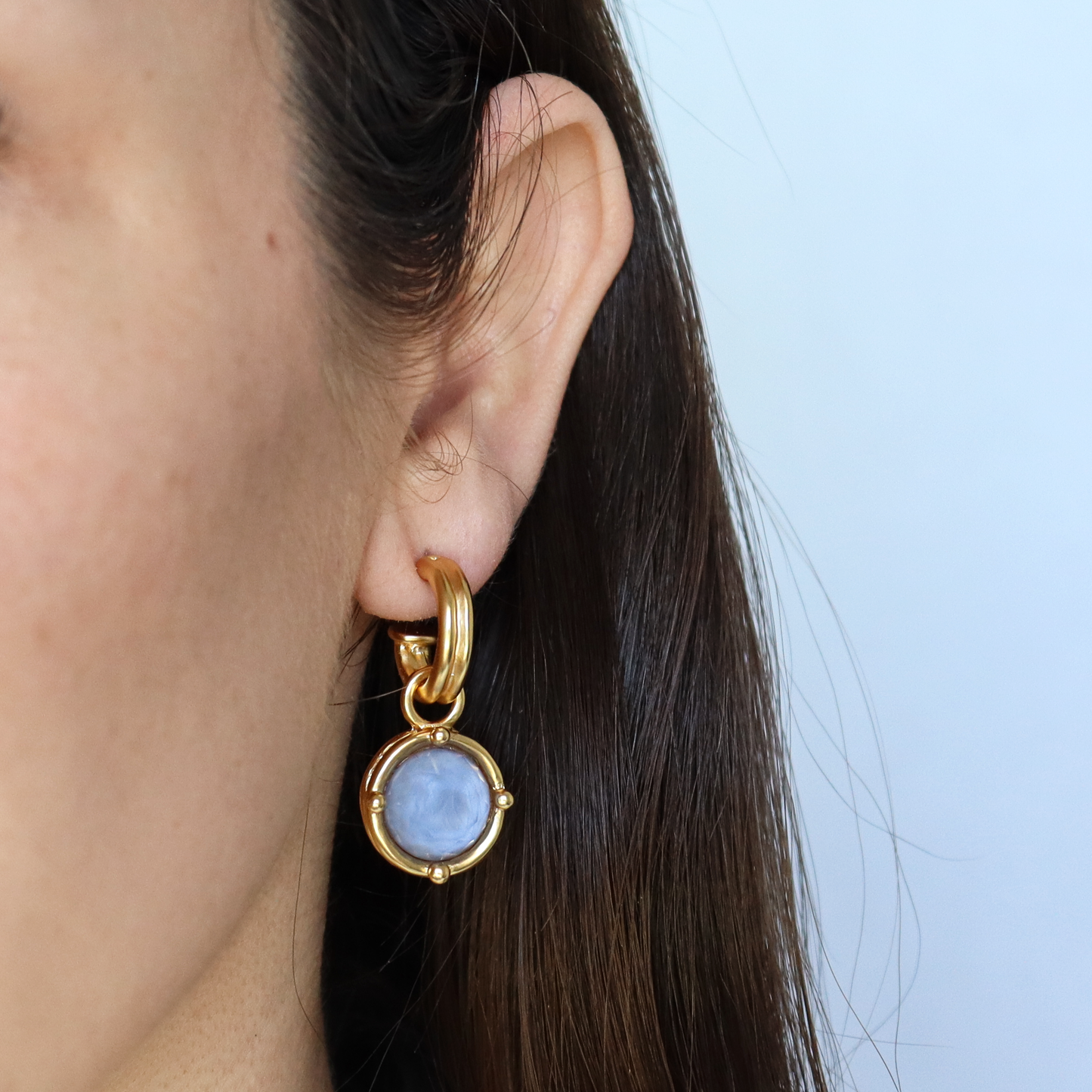 
                  
                    Double-Rim Gem Charm Hoop Earrings - 24K Gold Plated: Soft Denim Blue
                  
                