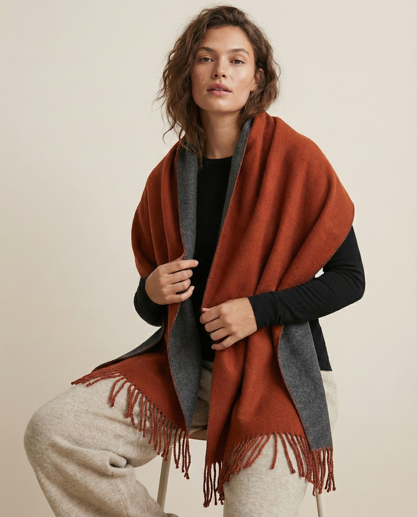 
                  
                    Solid Fringe Reversible Scarf: Rust
                  
                