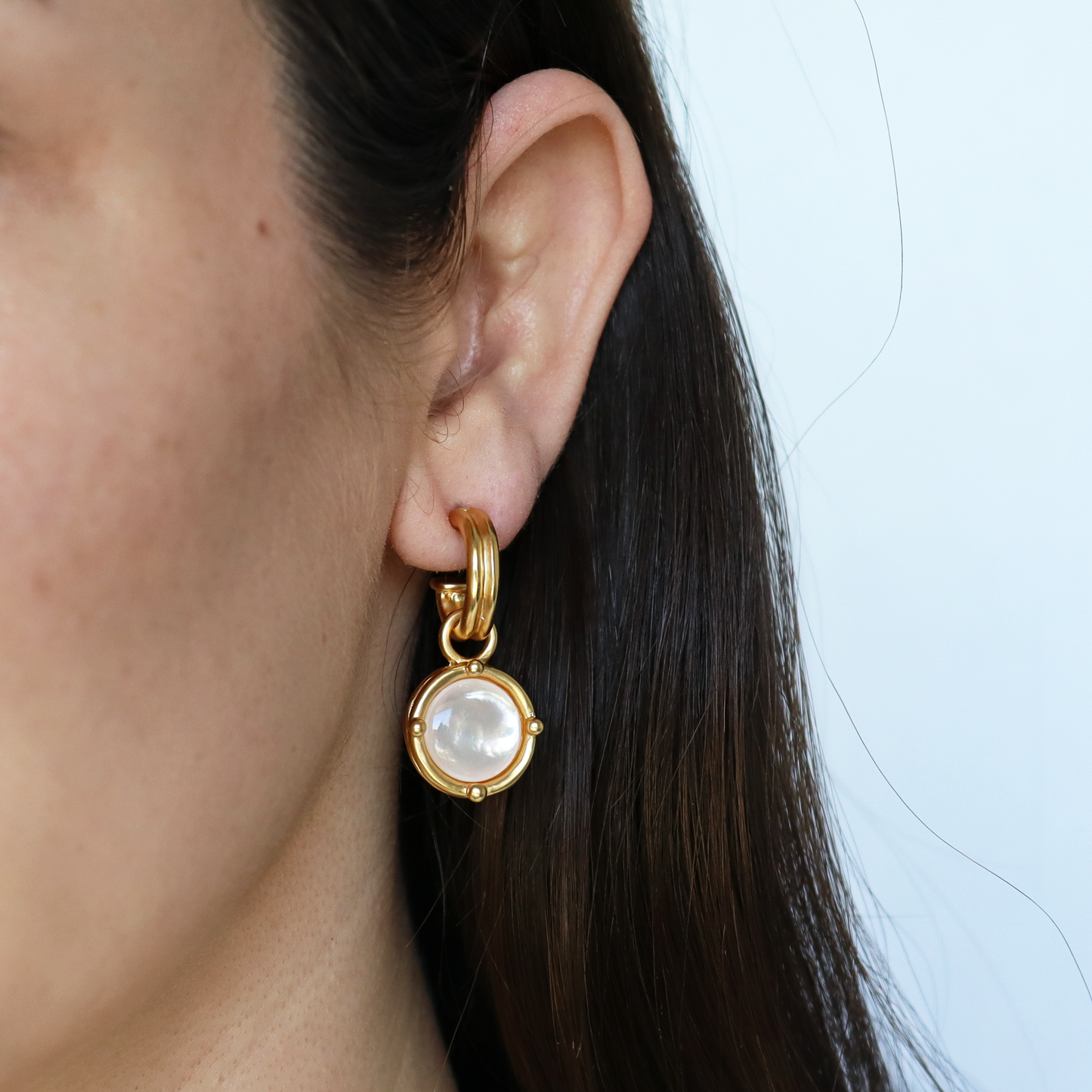 
                  
                    Double-Rim Gem Charm Hoop Earrings - 24K Gold Plated: Soft Denim Blue
                  
                