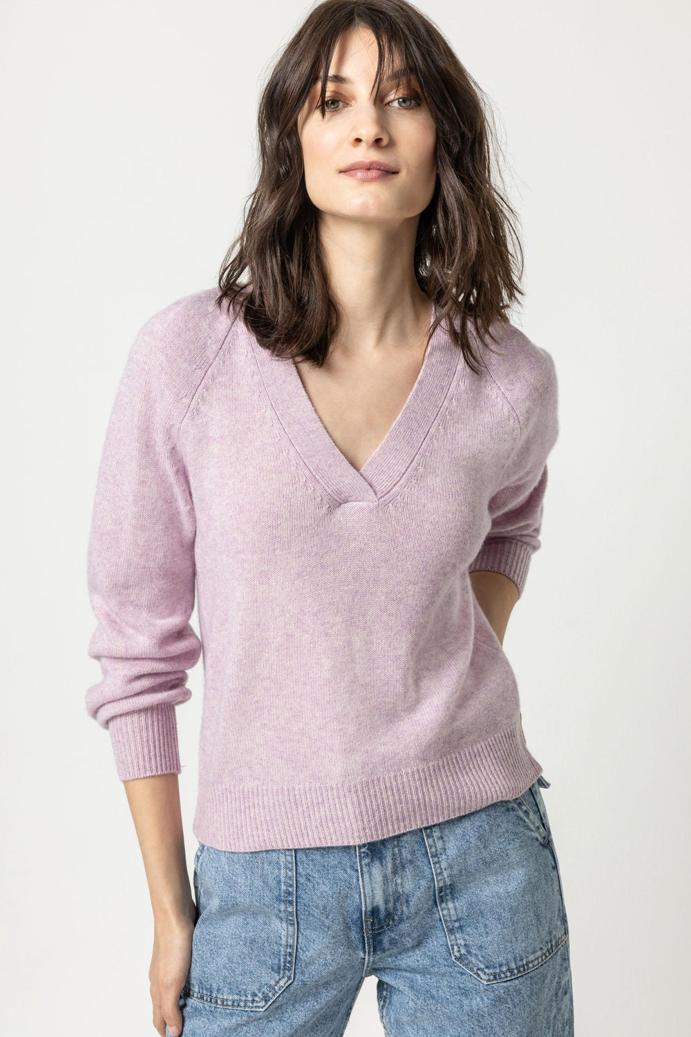 Lilla P | Wide Trim V-Neck Sweater