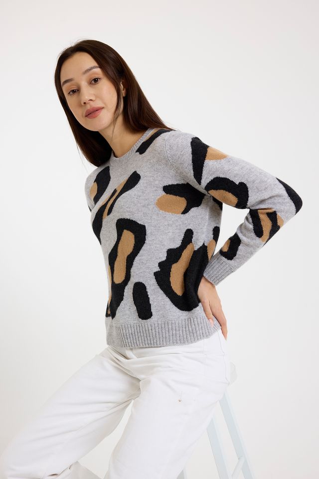 
                  
                    Brodie | Abstract Leopard Crewneck Sweater| Grey
                  
                