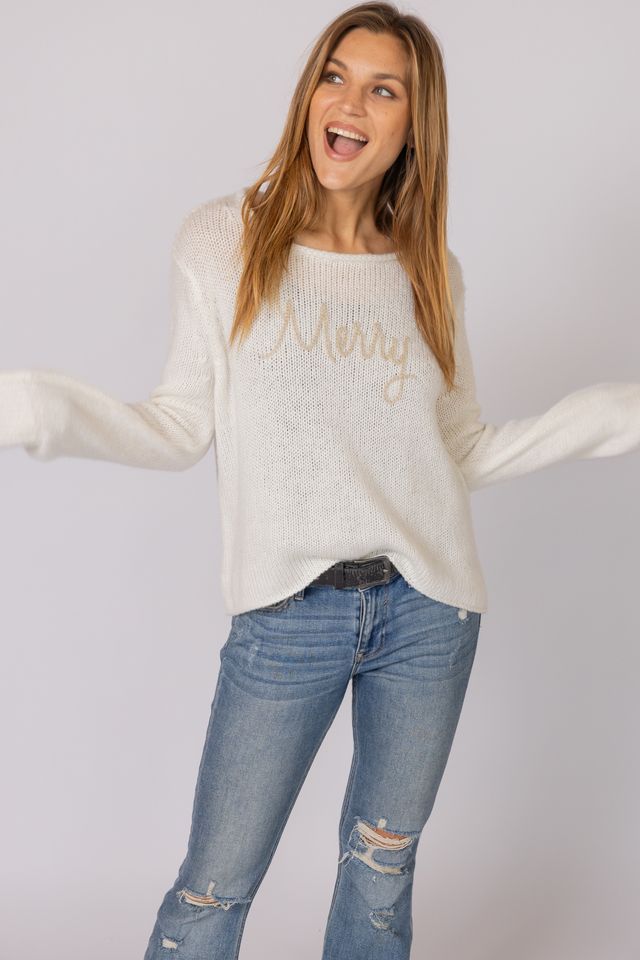 Wooden Ships | Merry Embroidered Crew | Snow/Beige