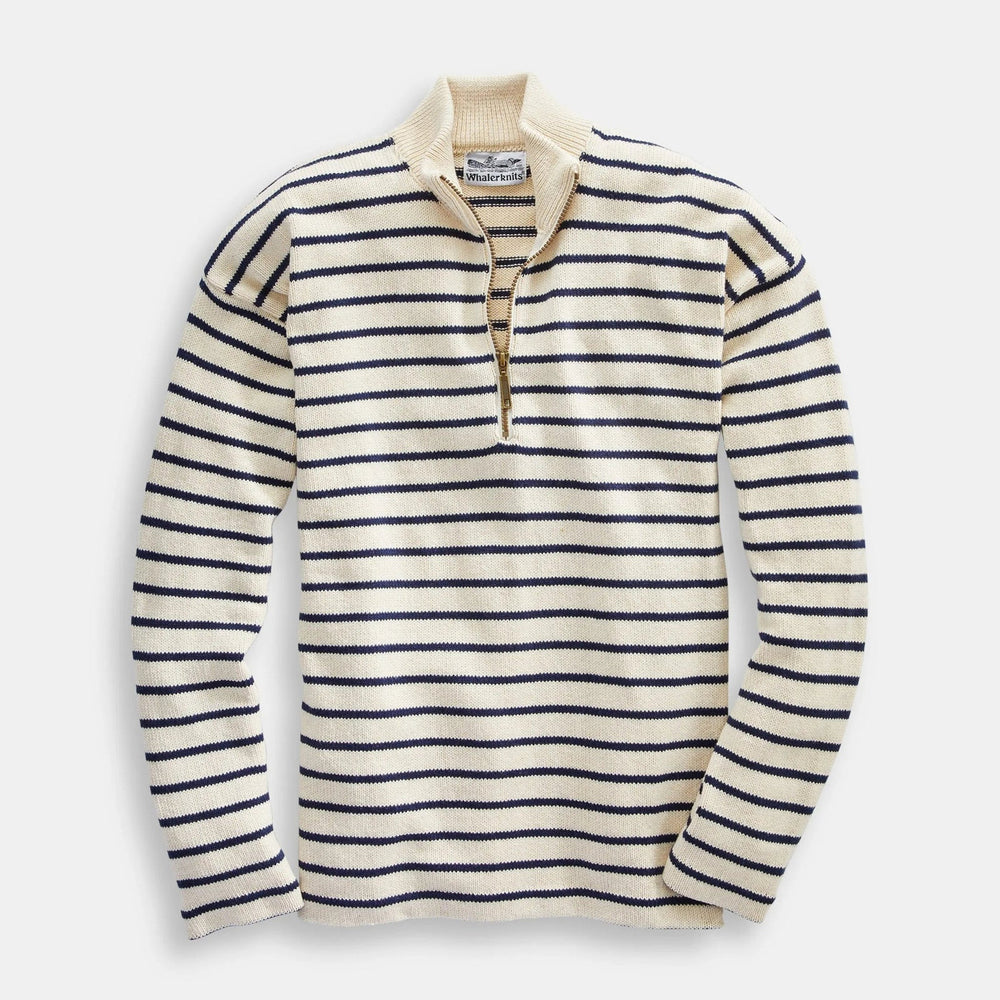 Whalerknits | 1/4 Zip Striped Pullover | Navy