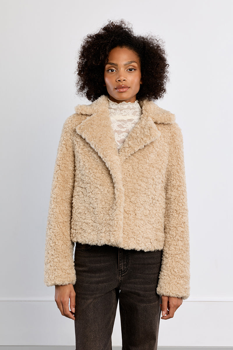 
                  
                    Molly Bracken | Faux Shearling Straight Coat| Beige
                  
                