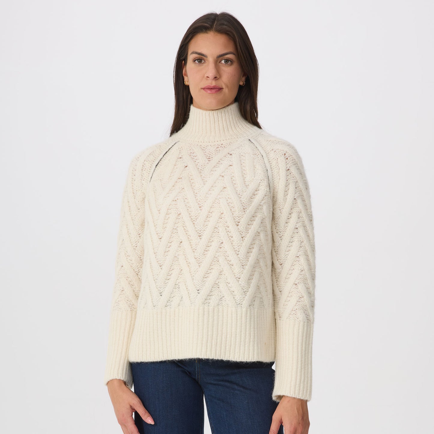 
                  
                    Krimson Klover | Chloe Cable Mock Neck Sweater| Snow
                  
                