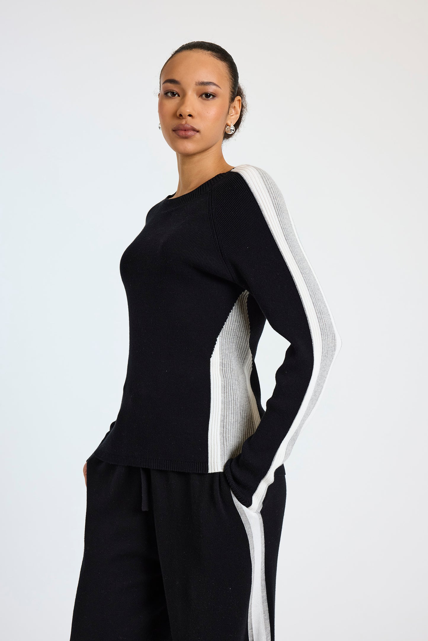 
                  
                    Brodie | Valerie Stripe Crew Sweater | Black
                  
                